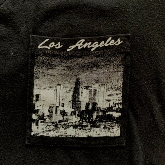 Forever 21 Womens V-Neck Pocket Graphic Tee Los Angeles Sz M Black #40C - Picture 7 of 8